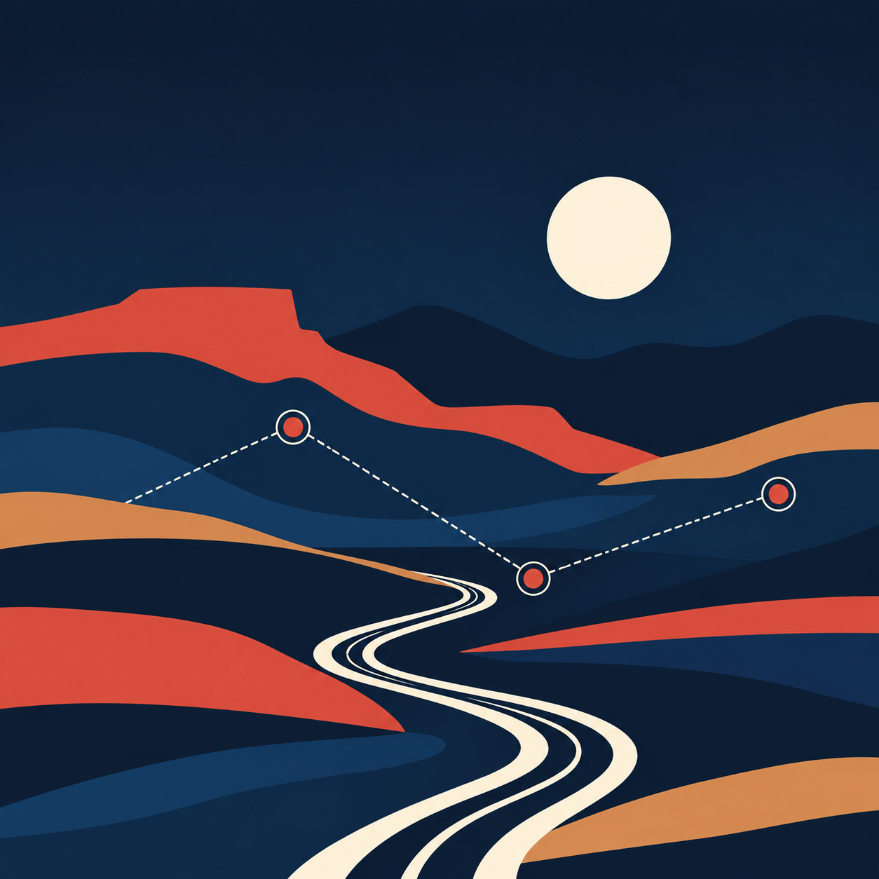 An abstract landscape of connected paths, representing the link between community wellbeing and dependable digital systems